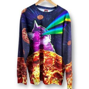 TStars laser eye cat and pizza print T-shirt NWT size XL